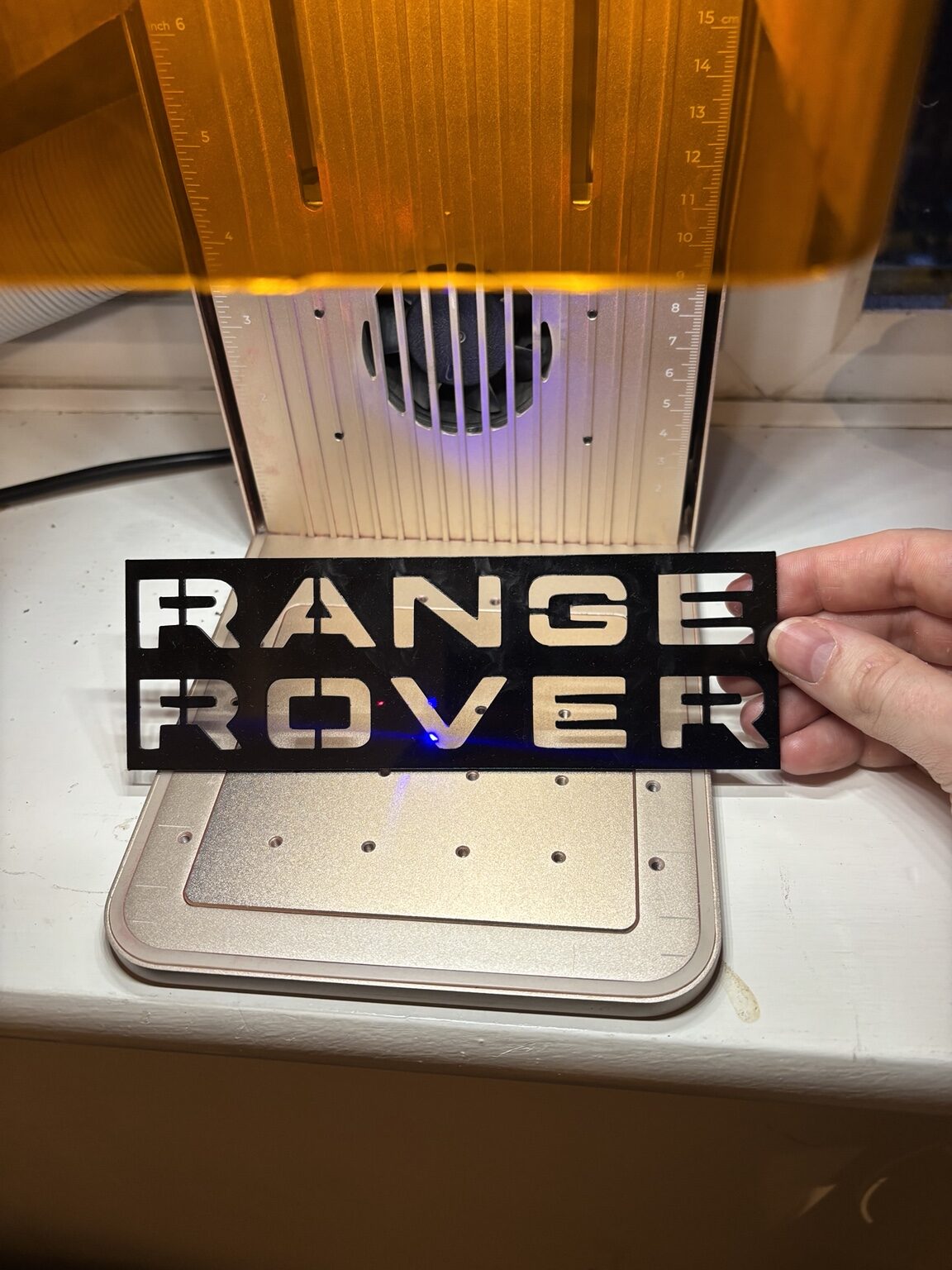 Custom Range Rover carpet stencil cut by TedenTech